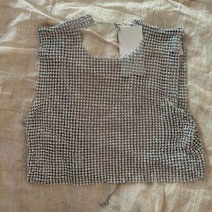 Zara open back rhinestone top